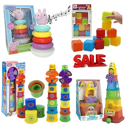 Alphabet Blocks Stacking Rings Musical Toy Spinning Windmill Stacking Cups Gift • £7.49