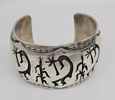 Vintage Hopi Or Navajo Cuff Bracelet Kokopelli Sterling Silver 7   82.1 Grams • $199