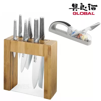 New Global Ikasu 7pc Knife Block Set + Bonus 3 Stage Mino Sharpener  • $499.20