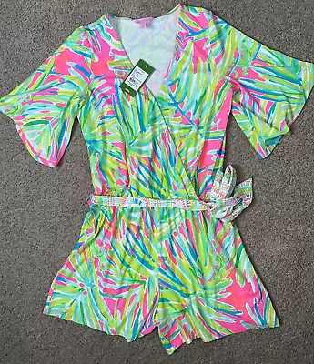 NWT Women Sz Small S Lilly Pulitzer Madilyn Romper Tiki Pink Royal Lime Shortall • $59.99