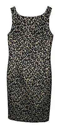 Michael Kors Italy Runway Gold Metallic Silk Wool Leopard Print Dress Sz 10 • $99.99