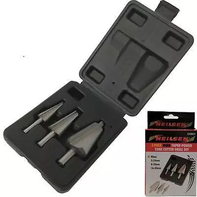 £13.19 • Buy Neilsen 3pc HSS Metal Hole Cone Cutter Taper Drill Bit Set 3mm To 30mm Bits