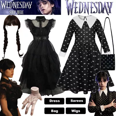 $24.99 • Buy Wednesday The Addams Family Cosplay Costume Dress Girls Party Fancy Dress Up AU