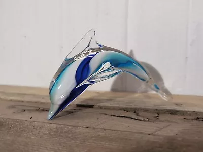 Murano Glass Cobalt Blue Dolphin Vintage 6.5  Handblown Decor Paperweight Marine • $19