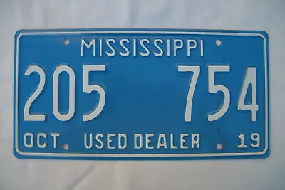2019 Mississippi Auto Dealer License Plate  # 205  754. • $9.95
