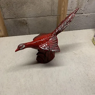 Royal Haeger R 1810 Red Pheasant USA MCM Red Flambe Pottery Hand Painted • $25