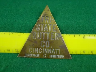 Vintage Collectable Cincinnati Ohio Tri State Butter Co. Brass Tag Plaque • $22.99
