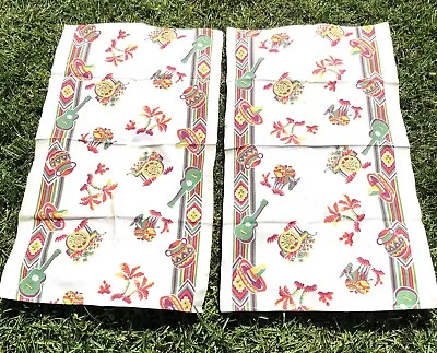 2 Vintage 40's Linen Kitchen Dish Towels Tea Towels Mexican Sombrero Donkey • $49.99