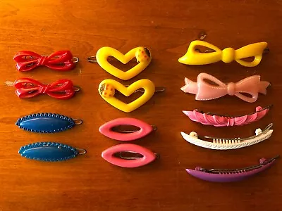 Lot Of 13 Vintage 50s-80s Plastic W Metal Clasp Hair Clip Accessories/Barrettes • $14.99