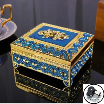 Blue Metal Tin Alloy Square Jewelry  Music Box   ( 100 Songs Available ) • $39.89