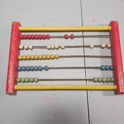 Vtg Rainbow Wooden Bead Abacus Child's Math Counting Toy (R) • $10