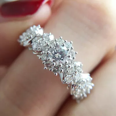 925 Silver Filled Women Ring Elegant Cubic Zircon Jewelry Wedding Sz 6-10 • £3.83