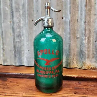1950s Vintage APOLLO Green SELTZER SODA Water BOTTLE Aliquippa PA Sign Beer Bar • $75