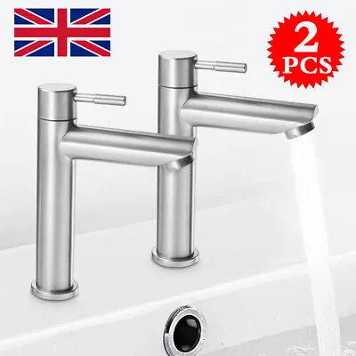 Hot Cold Taps Pair Tap Chrome Bathroom Water Faucet Traditional Twin Basin Sink. • £12.85