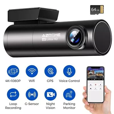 $84.99 • Buy AZDOME Dual Dash Cam UHD 4K WIFI GPS Front Rear Car Dash Camera IR Night Vision