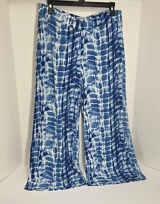 Vince Camuto Wide Leg Cropped Tie Dye Pants Santorini Blue Size Medium Pre-Owned • $23.50