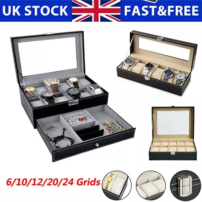 6/10/12 Grids Watch Jewelry Storage Holder Box Glass Display Jewelry Case Newest • £11.97