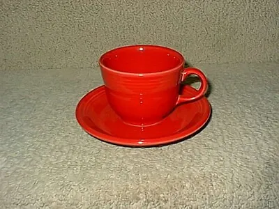 Fiesta Ware Scarlet Red Round Handle  Cup & Saucer Set • $12