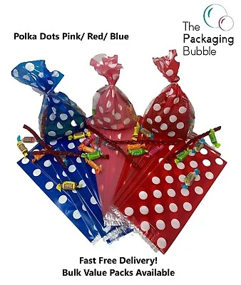 Polka Dot Cellophane Cello Bags Sweet Treat Gift Party Bag Clear Colour Easter • £1.99