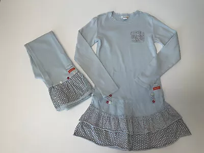 Naartjie Girl’s Light Blue Cotton Long Sleeve Dress Pant Set Size 9 • $46.99