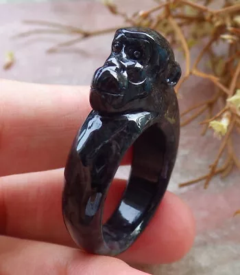 Certified Black Burma 100% Natural A JADE Jadeite Monkey RING USA. 10 戒指 611132 • $63.10