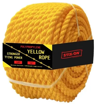 50 Ft Twisted Polypropylene Rope 3/8  Yellow Poly Pro Cord • $18.49