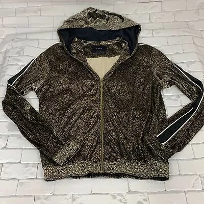 Zara Animal Leopard Cheetah Print Hooded Zip Up Jacket. Size Medium. Black Gold • $64