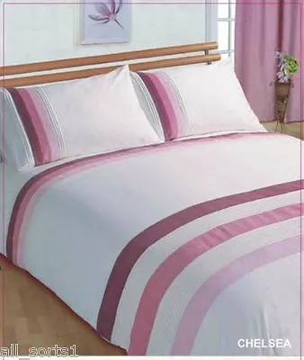 £16.99 • Buy King Size Duvet / Quilt Cover Set Chelsea Pink / Stripes / White 