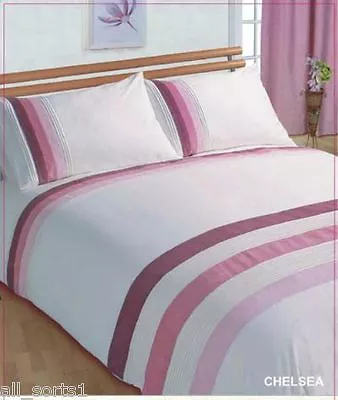 King Size Duvet / Quilt Cover Set Chelsea Pink / Stripes / White  • £16.99