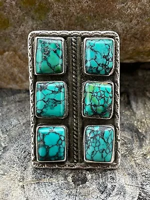 Vintage Navajo Ring Six Turquoise Stones Size 8 1/4 Unmarked • $74