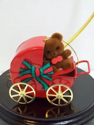 Christmas Ornament Vintage Teddy Bear Baby Carriage Wheels Move Metal Enesco • $12.99