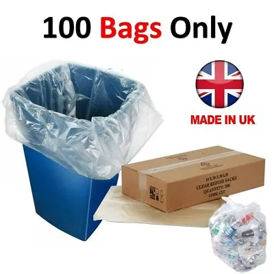 £10.99 • Buy 100 X Clear Refuse Sacks 140G Large Bin Liners Rubbish Waste Recycling Bags 90L