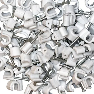 Round Cable Clips 6mm-7mm Premium White Coax Clips Cleats For RG6 RG7 CT100 WF10 • £4.99