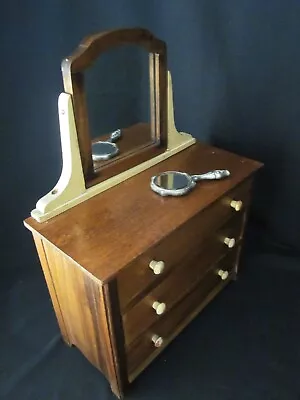 Child's Antique Doll Dresser With Mirror 3 Drawers Linens Hand Mirror • $69.99