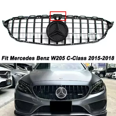 Shiny Black GT R Style Grille W/LED Emblem For Benz C-Class W205 15-18 C200 C300 • $82.73