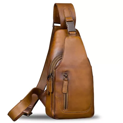 Genuine Leather Vintage Men Sling Bag Real Leather Crossbody Bag Chest Purses • $125