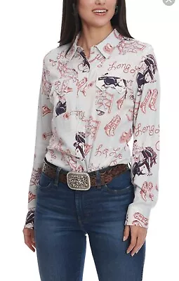 Wrangler Retro Women's Long Sleeve Live Cowboys Snap Rodeo Western Shirt  Sz S • $66.81