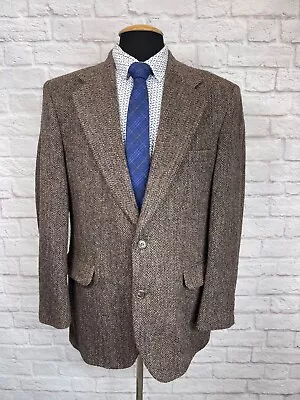 Vintage Harris Tweed Mens 43r Brown Tweed Wool Herringbone Blazer Sport Coat • $29.95