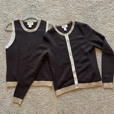 $60 • Buy Vintage - Neiman Marcus Cashmere Sweater Set, Tank Top & Cardigan, Brown & Tan