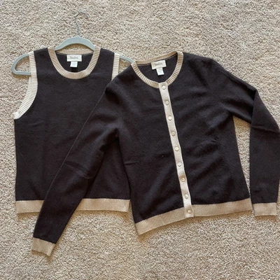 $60 • Buy Vintage - Neiman Marcus Cashmere Sweater Set, Tank Top & Cardigan, Brown & Tan