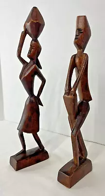 MCM Hand Carved Abstract Art Teak Wood Sculptures Man & Woman Vintage • $25.99