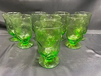 Set Of 8 ~  Morgantown Glass  CRINKLE GREEN  Water Goblets ~ 5 1/4  Tall • $63.99