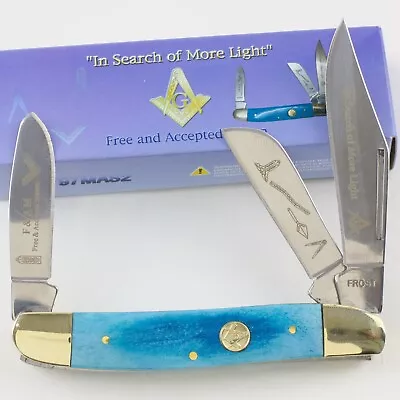 Frost Masonic Blue Smooth Bone Handles Wrangler Stockman Pocket Knife F14797MAS2 • $16.45