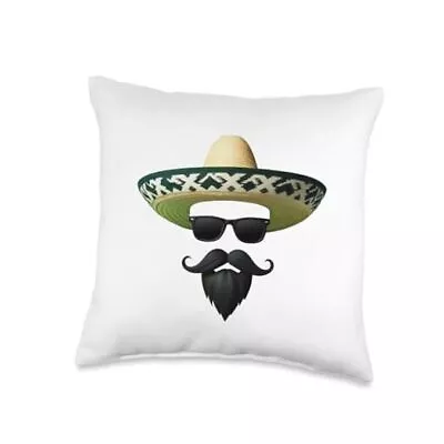 Cinco De Mayo Party Shirts Funny Cinco De Mayo Mustache Throw Pillow 16x16 • $40.24