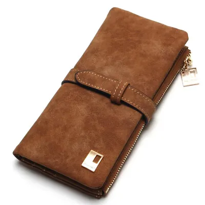 $11.39 • Buy Womens Suede Leather Long Wallet Clutch Card Cash Holder Phone Purse Handbag Bag