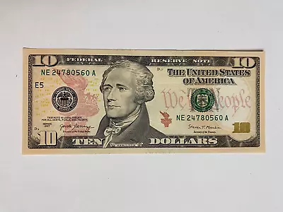 USA Real Money $10 Paper Money TEN  DOLLARS Serial Number NE 24780560 A 2017 • $19.99