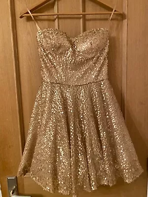 QUIZ - Strapless Gold Sequin Cocktail Dress - Size 6 - Used • £10