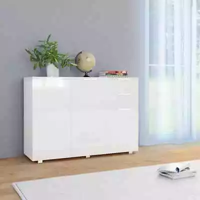 High Gloss Sideboard Decorative Storage Cabinet 2 Drawer 3 Door Organizer White • $271.95