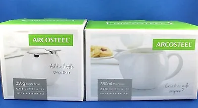 New ARCOSTEEL Porcelain SUGAR BOWL + MILK JUG Boxed Kitchen Essentials COFFEE... • £20.14