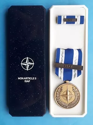 NATO MEDAL - Non Articles ISAF - In Plastic Case With Ribbon Bar • £25